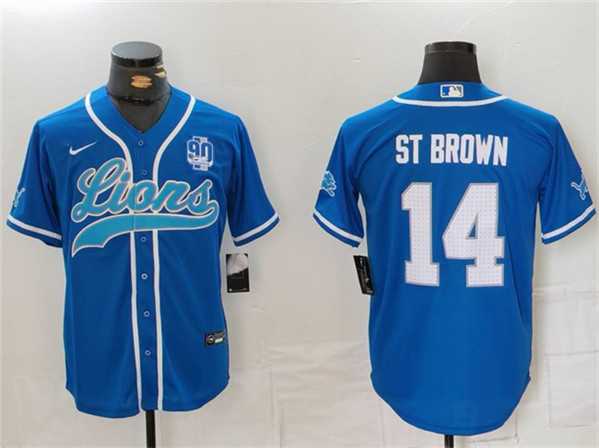 Men's Detroit Lions #14 Amon-Ra St. Brown Blue With 90th Anniversary Patch Cool Base Stitched Baseball Jersey,We sell and wholesale Men's Detroit Lions #14 Amon-Ra St. Brown Blue With 90th Anniversary Patch Cool Base Stitched Baseball Jersey on line form chian!